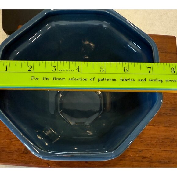 Stoneware Pottery Bowl Serving Dish Cream/Blue inside Blue Flowers Cottage Core - Picture 10 of 10